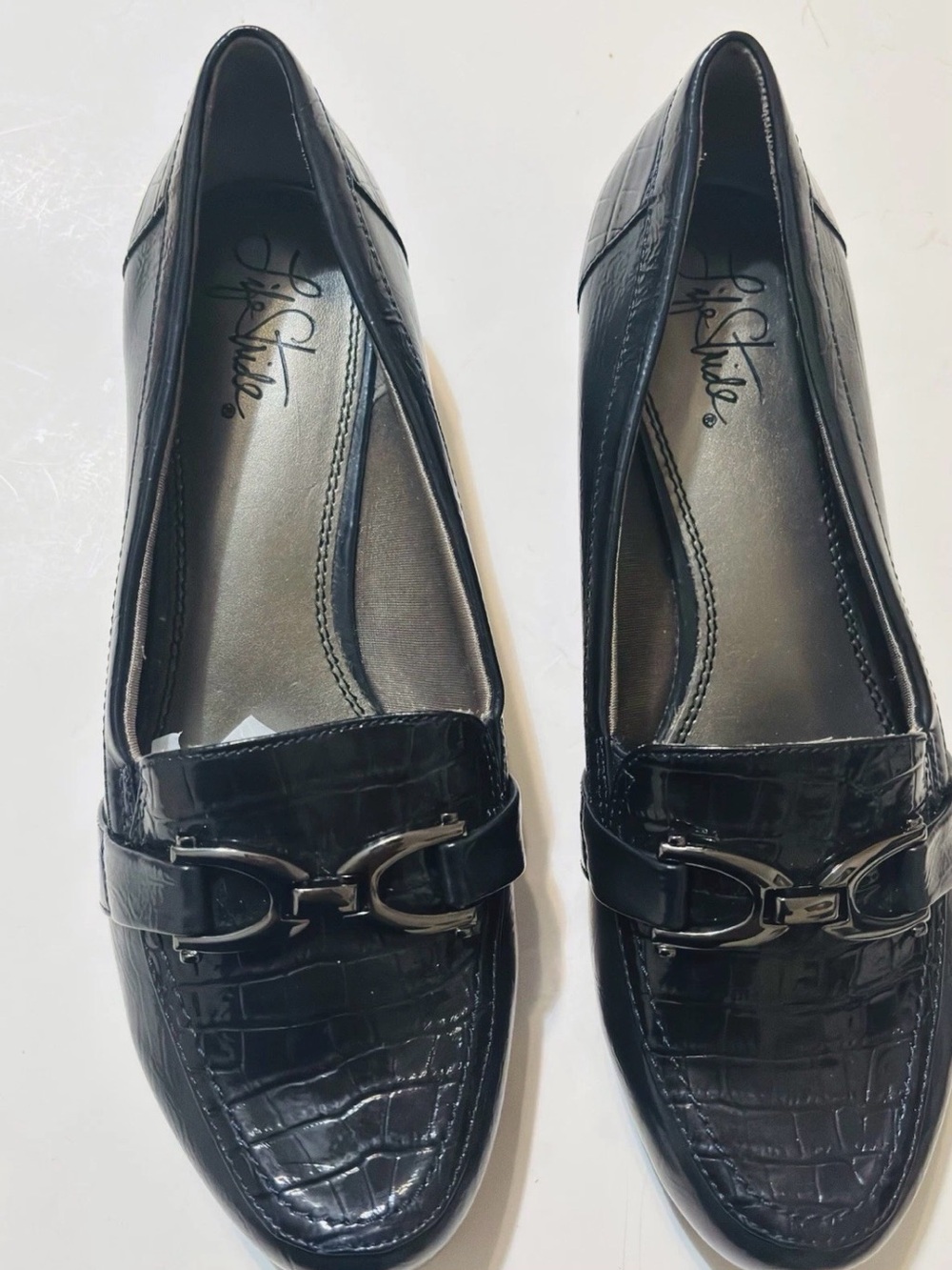 Life Stride Black Croc-Embossed Bit Detail Loafers
